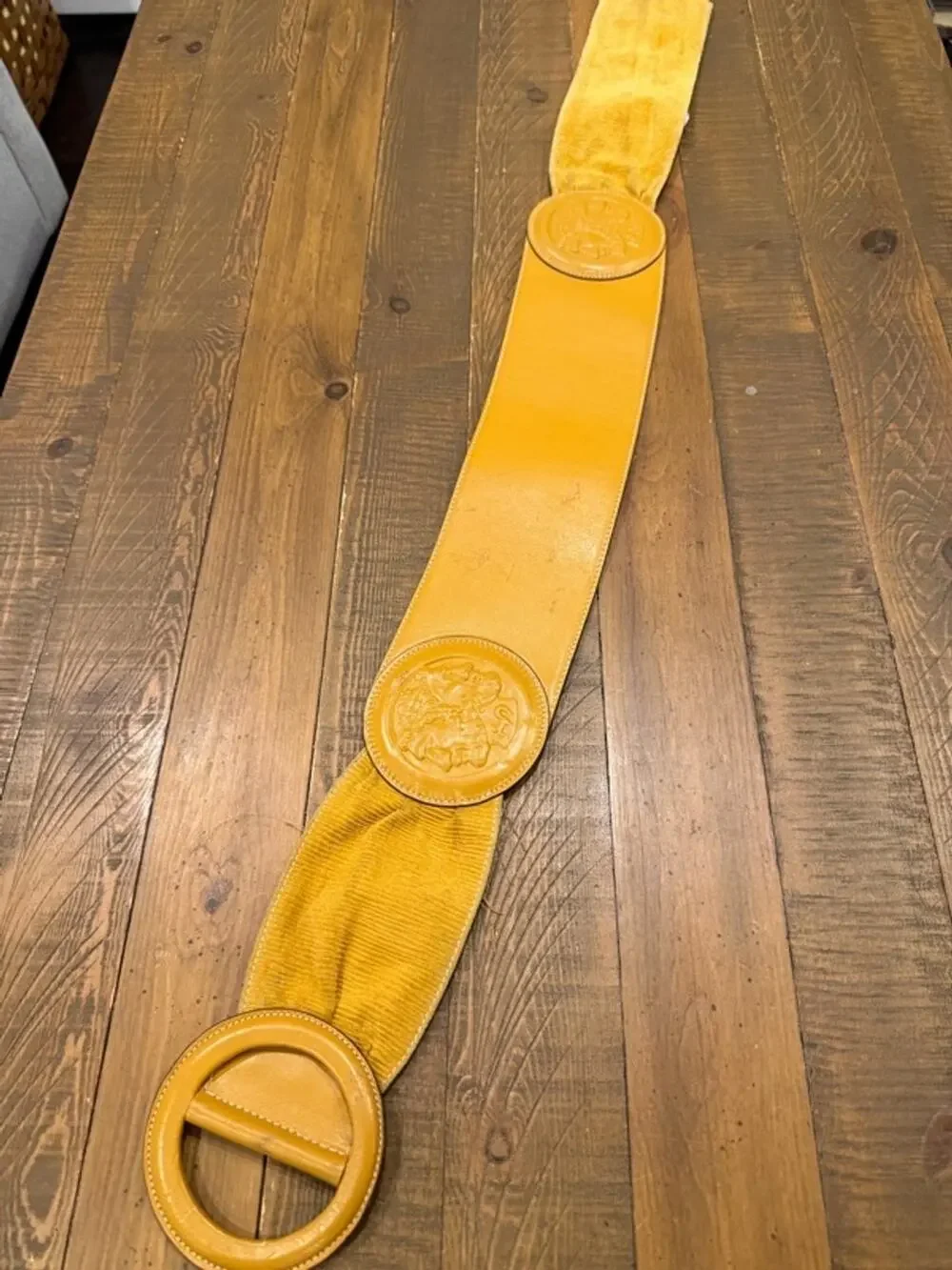 FENDI BROKEN Leather Belt Mustard Yellow HEAVILY USED